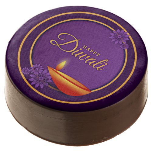 Happy Diwali Diya Candle Purple Gold Chocolate Covered Oreo