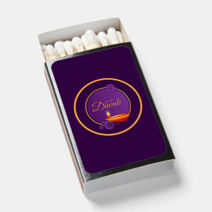 Happy Diwali Diya Candle Purple Gold  Matchboxes