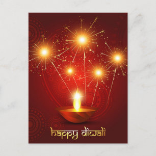 Happy Diwali Diya Festival of Light Firework Holiday Postcard