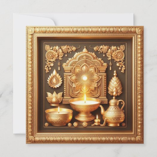 Happy Diwali Diya Festival of Light Floral Gold 