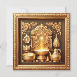 Happy Diwali Diya Festival of Light Floral Gold Holiday Card