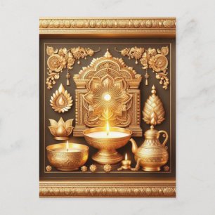 Happy Diwali Diya Festival of Light Floral Gold Holiday Postcard