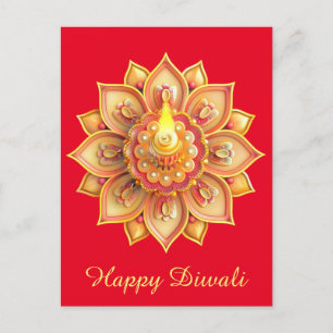 Happy Diwali Diya Festival of Light Gold Red Holiday Postcard