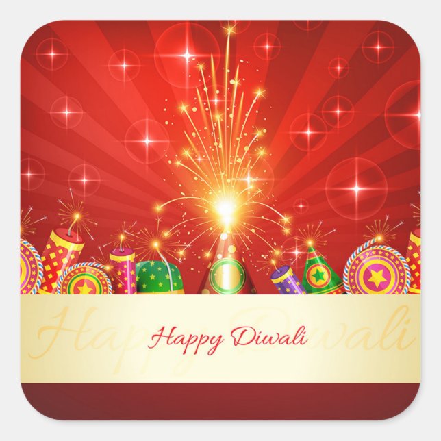 Happy Diwali Diya Firework Festival of Light Square Sticker (Front)
