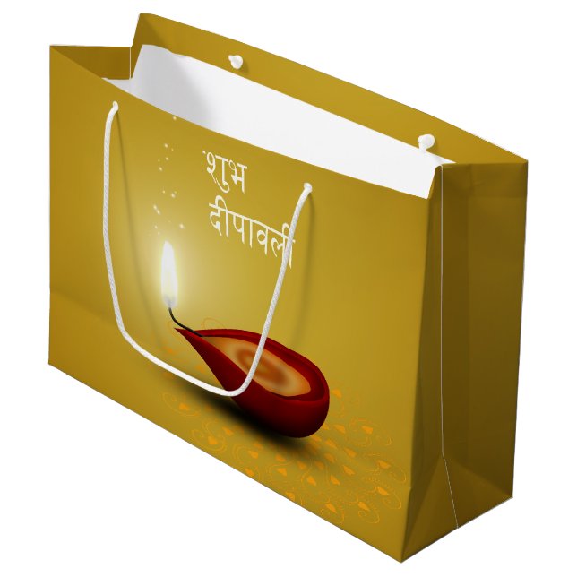Happy Diwali Diya - Large Gift Bag (Front Angled)