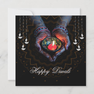 Happy Diwali Diya Mandala Festival of Light Black Holiday Card