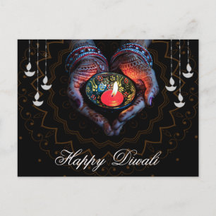 Happy Diwali Diya Mandala Festival of Light Black Holiday Postcard
