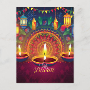 Happy Diwali Diya Mandala Festival of Light Holiday Postcard