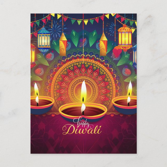 Happy Diwali Diya Mandala Festival of Light Holiday Postcard (Front)