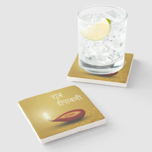 Happy Diwali Diya - Marble Stone Coaster