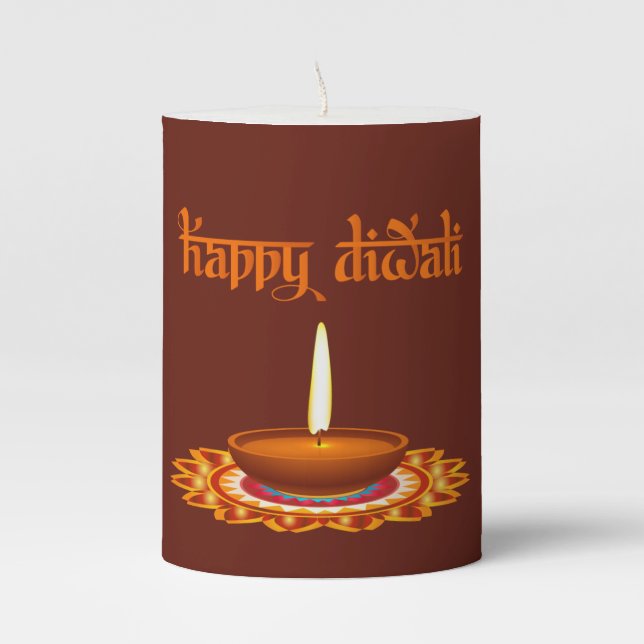 Happy Diwali Diya Pillar Candle (Front)