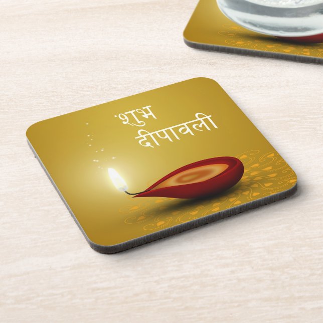 Happy Diwali Diya - Plastic Coaster (Left Side)