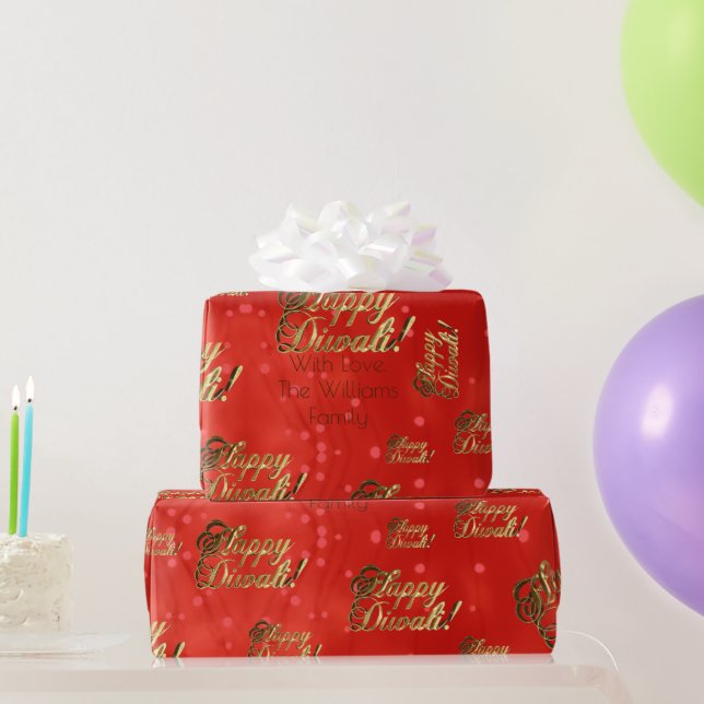 Happy Diwali Elegant Faux Gold Foil Script Red Wrapping Paper (Party Gifts)