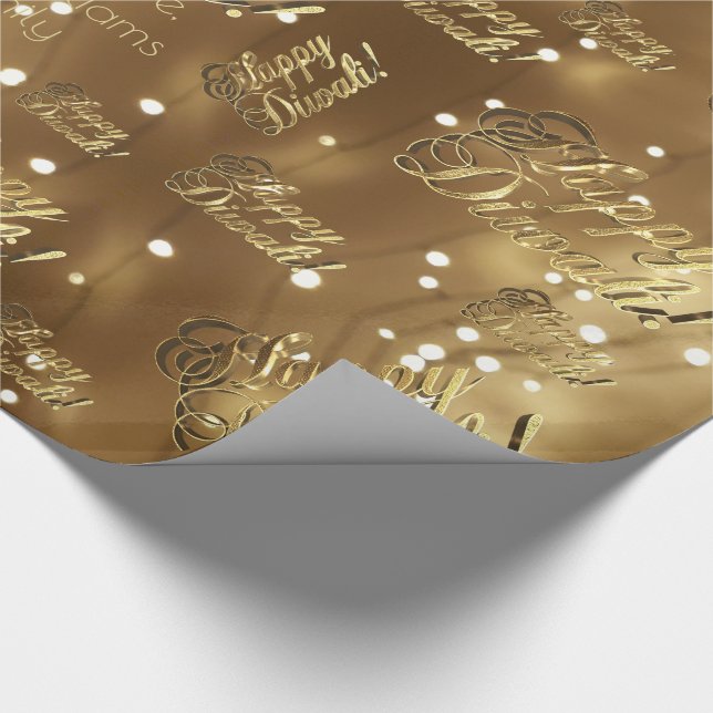 Happy Diwali Elegant Faux Gold Foil Script Wrapping Paper (Corner)
