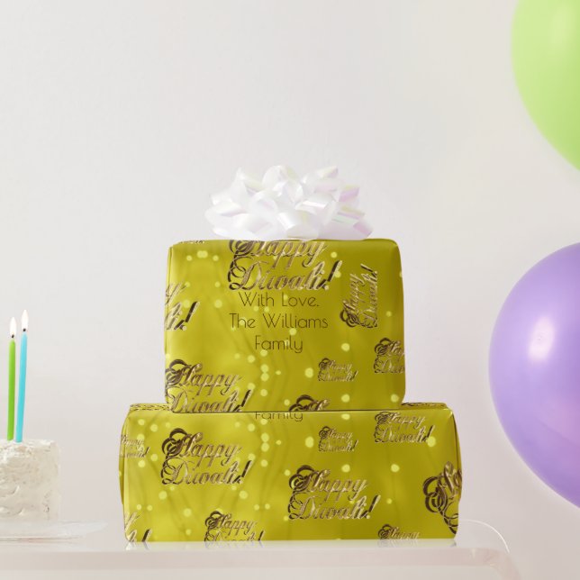 Happy Diwali Elegant Faux Gold Foil Script Yellow Wrapping Paper (Party Gifts)