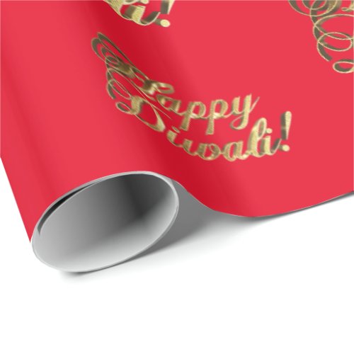 Happy Diwali Elegant Faux Gold Typography Red Wrapping Paper