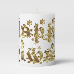 Happy Diwali Elegant Gold Stars Typography Pillar Candle