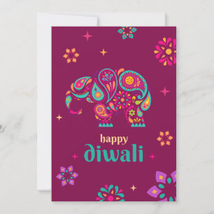 Happy diwali elephant hindu festival of lights holiday card