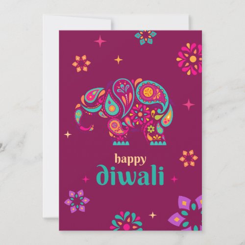 Happy diwali elephant hindu festival of lights  holiday card