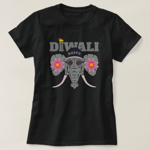 Happy Diwali Elephant Lotus T_Shirt