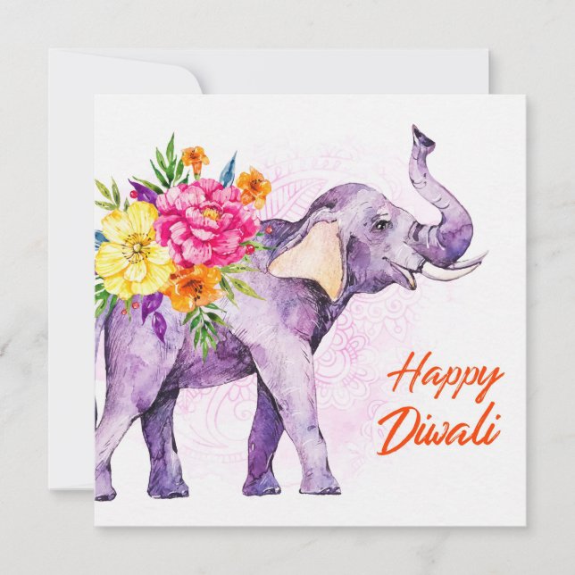 Happy Diwali (Elephant with Colorful Flowers) (Front)
