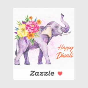 Happy Diwali (Elephant with Colorful Flowers) Sticker