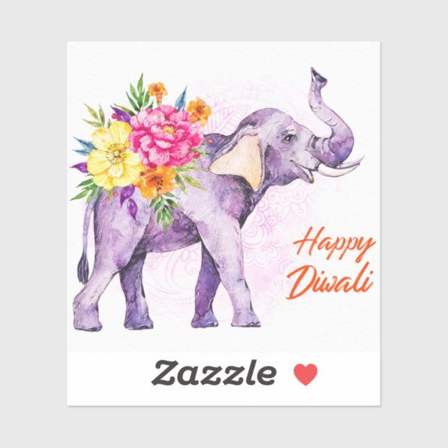Happy Diwali (Elephant with Colorful Flowers) Sticker (Sheet)