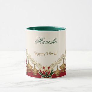 Happy Diwali Emerald Soft Ivory Antique Jewel Tone Mug