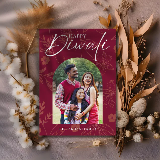 Happy Diwali Family Photo Flat Holiday Card
