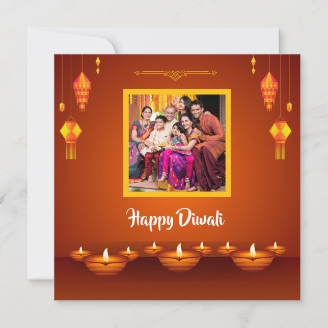 Happy Diwali Family Photo Personalized Greeting  Holiday Card (Front)