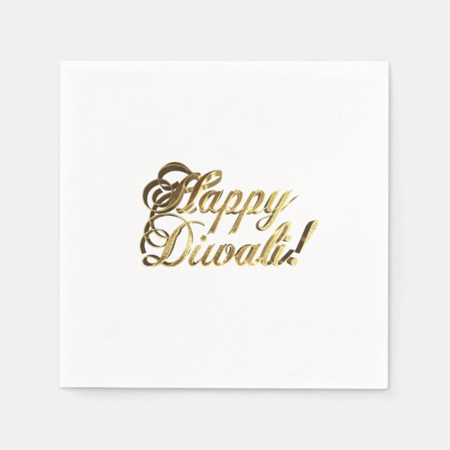 Happy Diwali Faux Gold Foil Typography Elegant Napkins (Front)