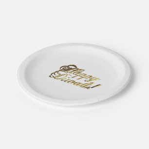 Happy Diwali Faux Gold Foil Typography Elegant Paper Plates