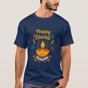 Happy Diwali Festival Design   Diya & Fireworks  T-Shirt