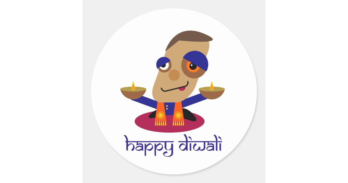 Happy Diwali Festival of Lights Cartoon Classic Ro Classic Round Sticker |  Zazzle