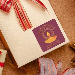 Happy Diwali Festival of Lights Diya Custom Square Sticker