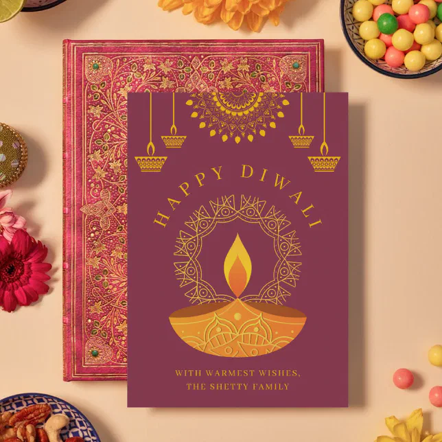 Happy Diwali Festival of Lights Diya Holiday Card
