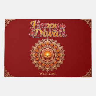 Happy Diwali Festival of Lights Diya Lotus Welcome Doormat