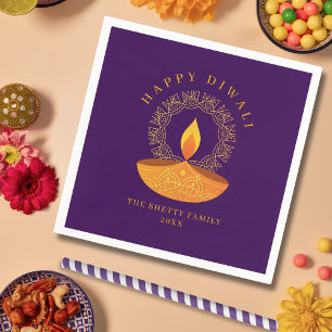 Happy Diwali Festival of Lights Diya Purple Napkins