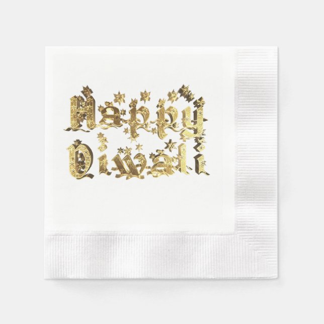 Happy Diwali Festival of Lights Gold Typography Paper Napkins (Front)