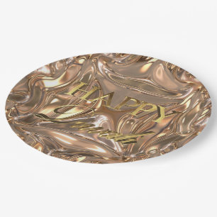 Happy Diwali Festival of Lights Gold Typography Paper Plates