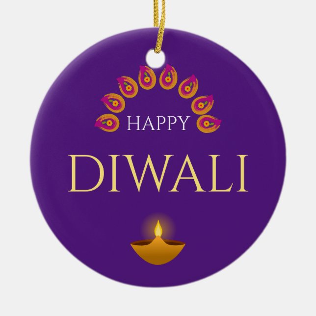 Happy Diwali Festival of Lights Hindu Ceramic Ornament (Front)