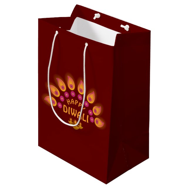 Happy Diwali Festival of Lights Hindu Medium Gift Bag (Front Angled)