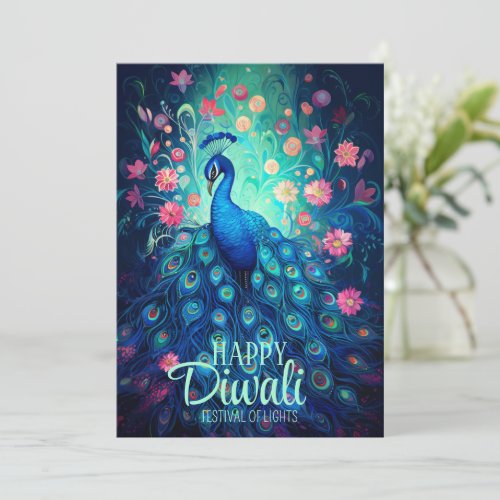 Happy Diwali Festival of Lights Peacock Holiday Card