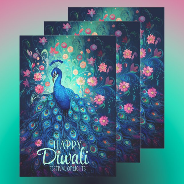 Happy Diwali Festival of Lights Peacock Wrapping Paper Sheets (Creator Uploaded)