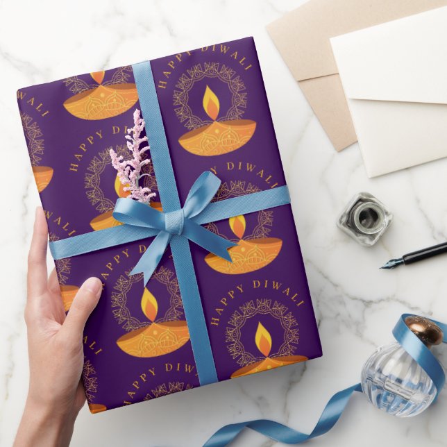 Happy Diwali Festival of Lights Purple Wrapping Paper (Gifting)