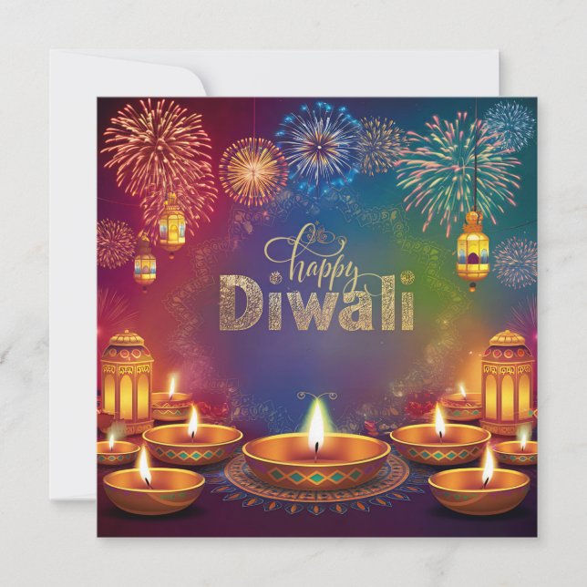  Happy Diwali Firework Diya Festival of Light Holiday Card (Front)
