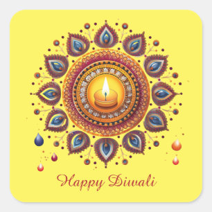 Happy Diwali Firework Diya Festival of Light Square Sticker