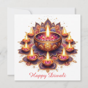Happy Diwali Floral Diya Rangoli Festival of Light Holiday Card