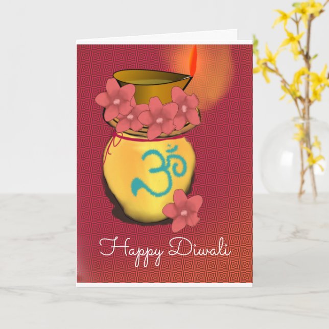 Happy Diwali Folded Greeting Card (Yellow Flower)