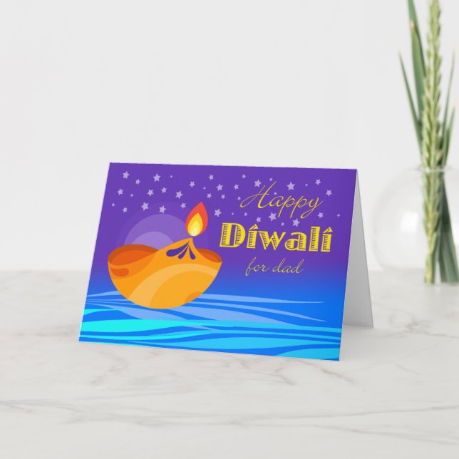 Happy Diwali for Dad, Diya and Stars Card (Front)